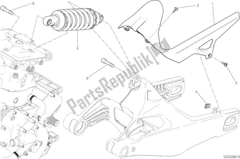 All parts for the Sospensione Posteriore of the Ducati Monster 821 Stripes USA 2017